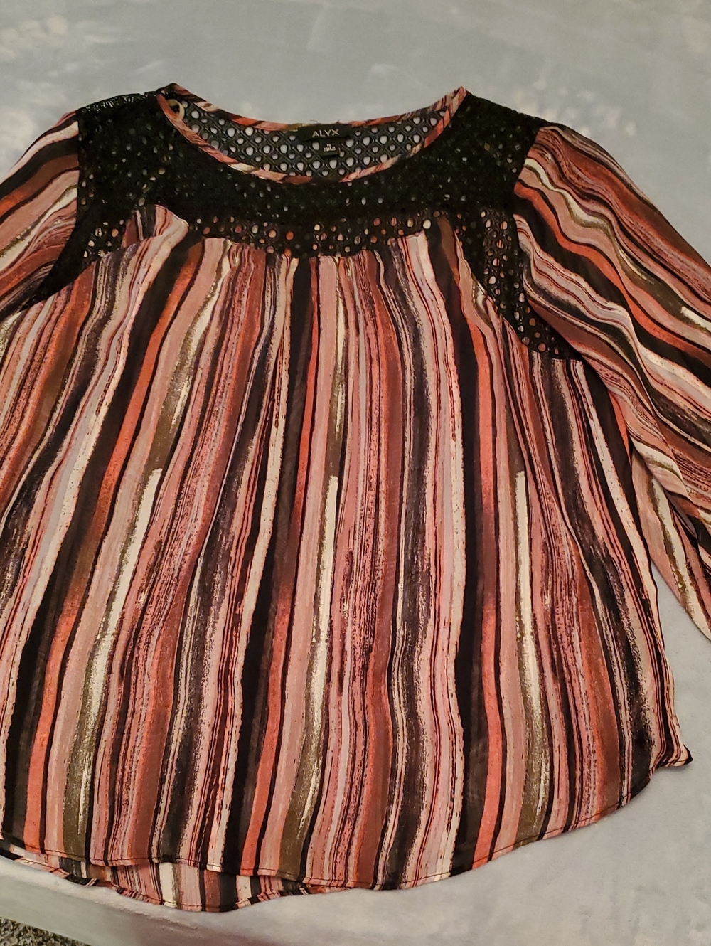 ALYX Striped 2 Piece (Cami Included) Lace-Yoke Blouse in Black, Pink, Brown
